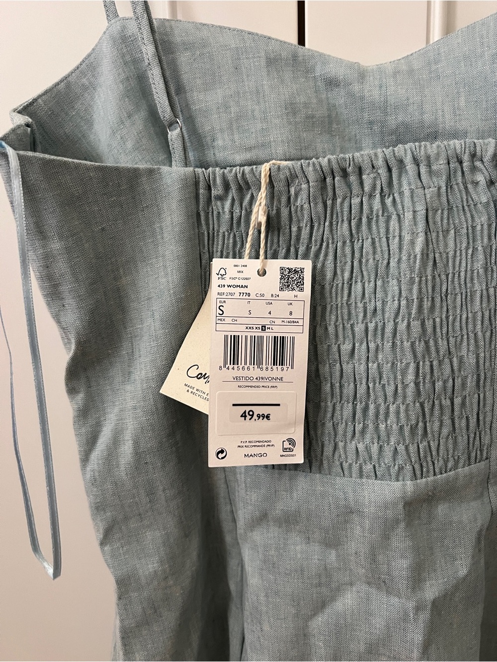 Mango Light Blue Spaghetti-Strap Mini Dress - Picture 3 of 3